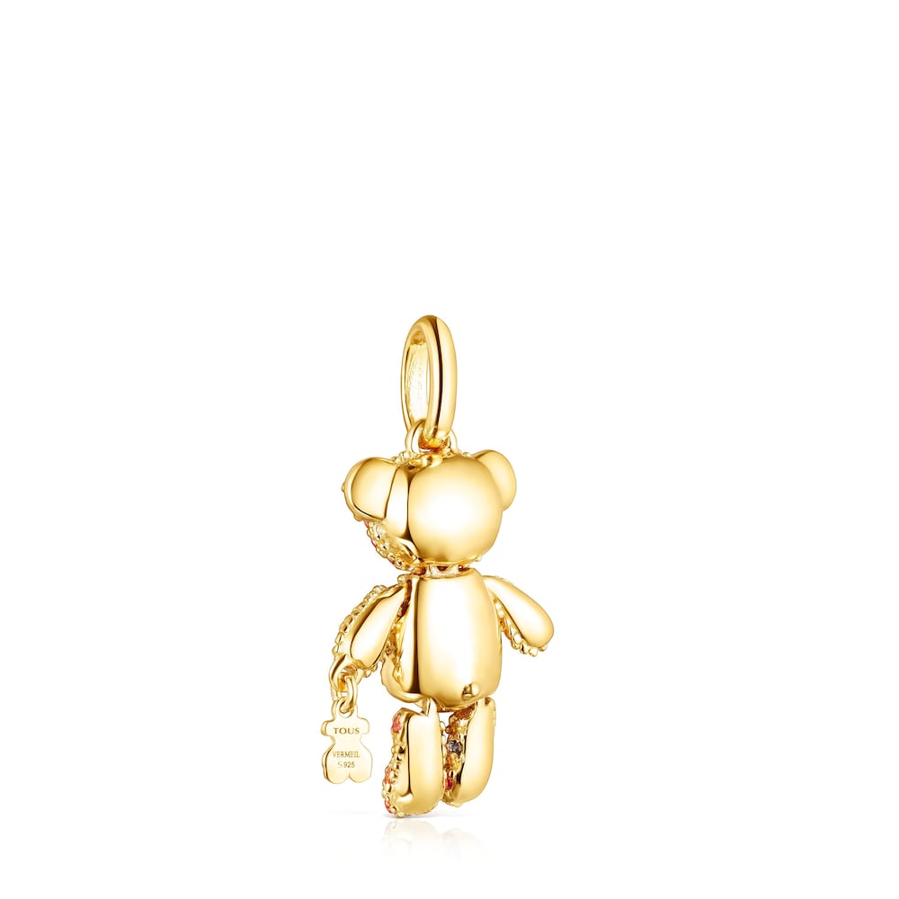 Silver Vermeil Teddy Bear Gems Pendant with Sapphires