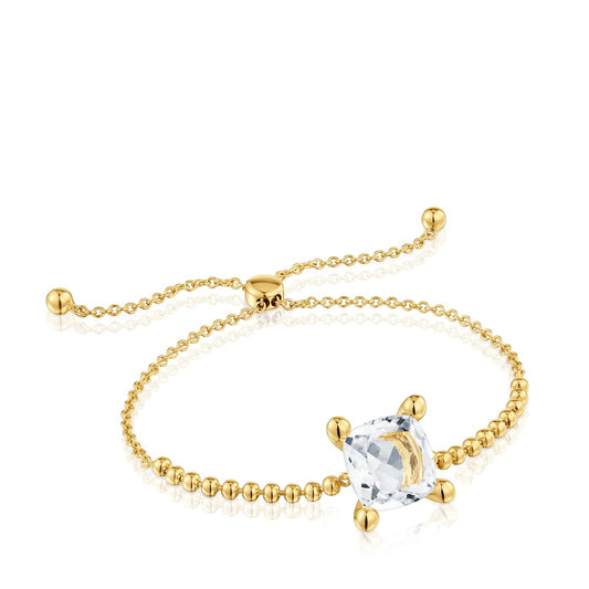 Pulsera de cadena de plata chapada en oro de 18 qt con detalle de cuarzo roca Color Blanco