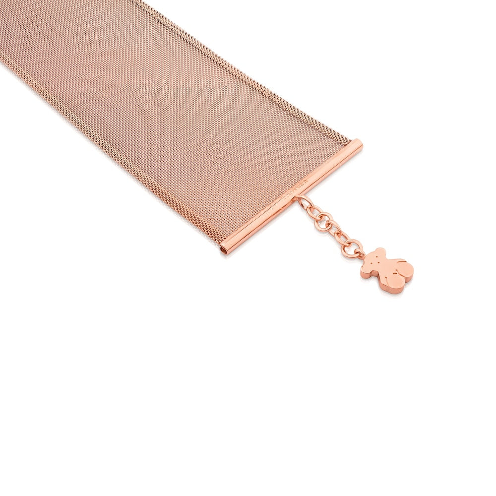 Pulsera de malla con icono de plata Vermeil, acero y oro rosa