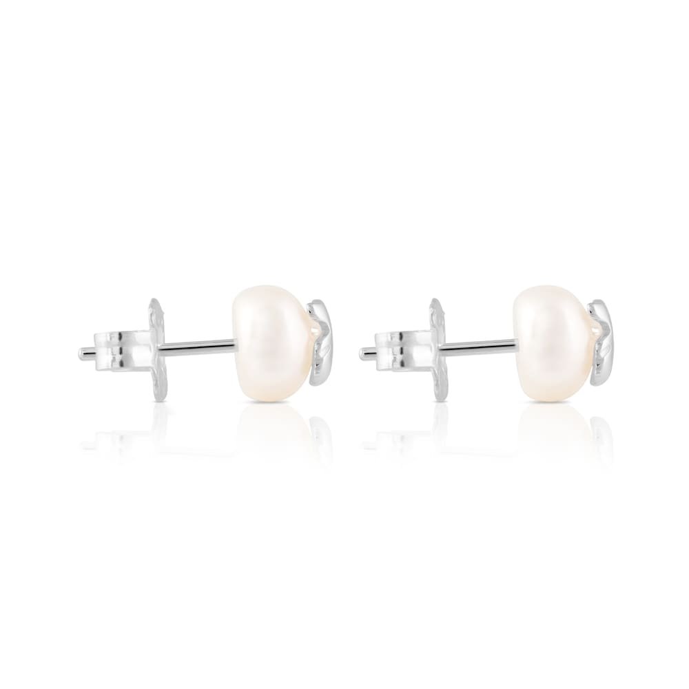 Silver   Bear Earrings with Pearl |