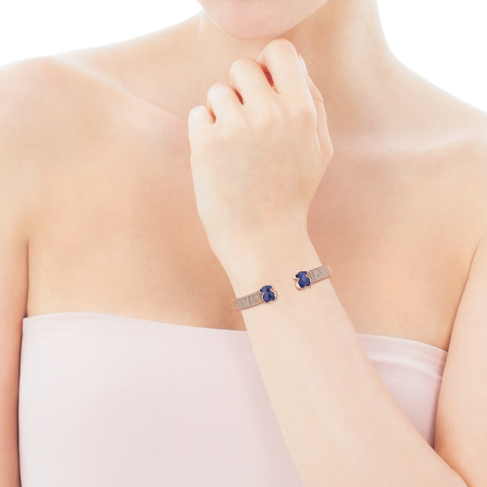 Pulsera de malla de acero IP rosa con lapislázuli