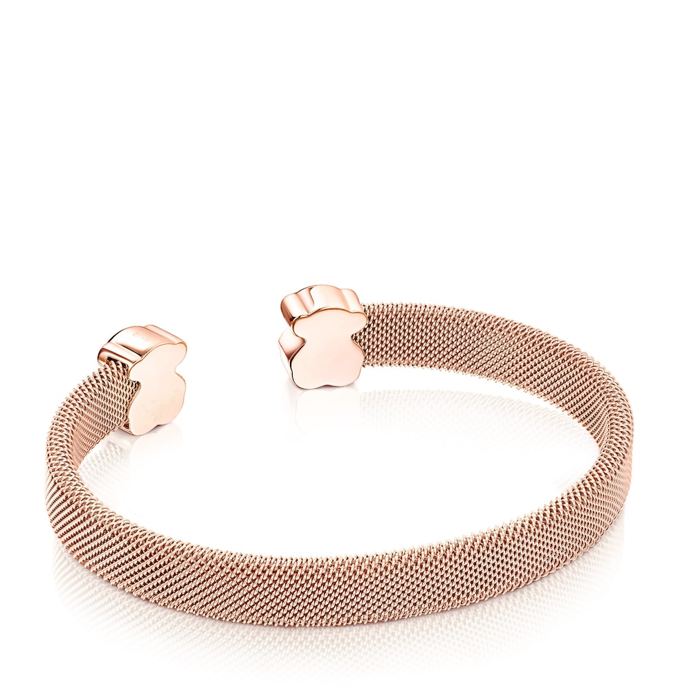Pulsera de malla de acero IP rosa con ónix