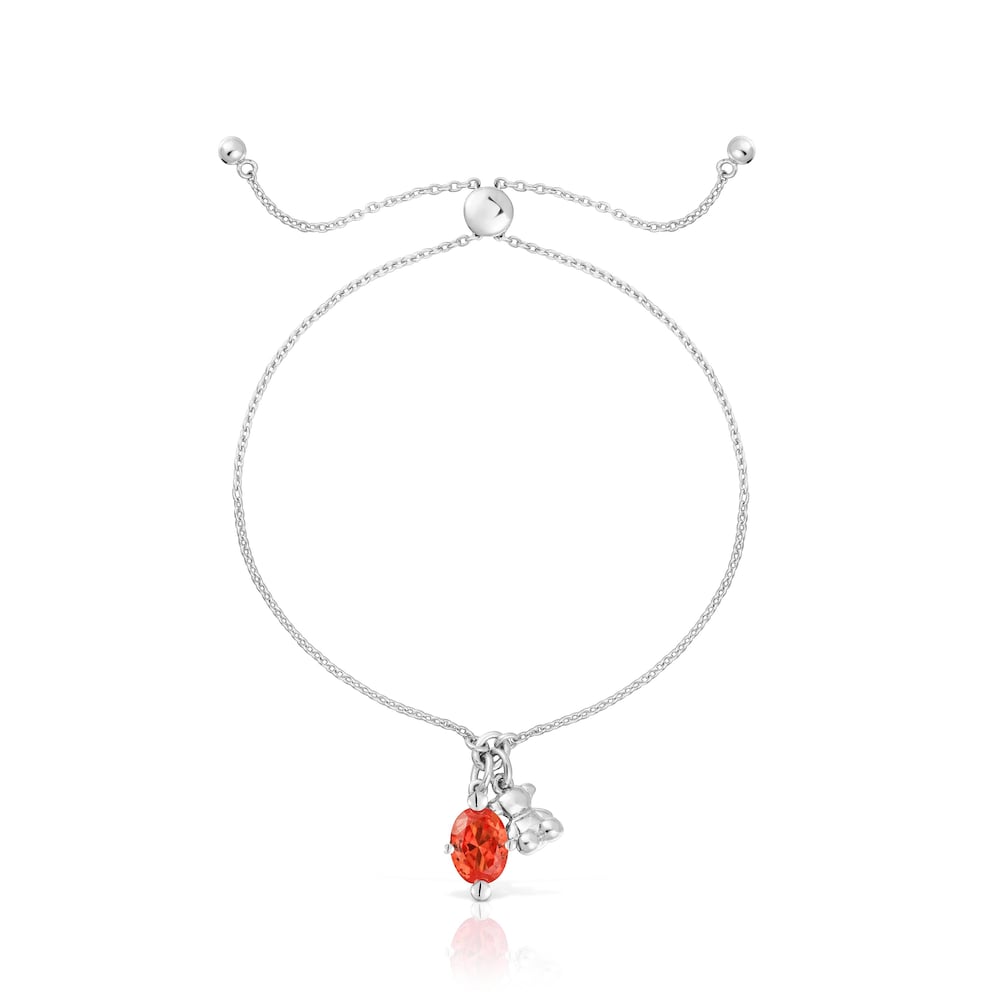 Pulsera de cadena con motivo de oso plateado con zafiro naranja cultivado en laboratorio Oso llamativo LGG |