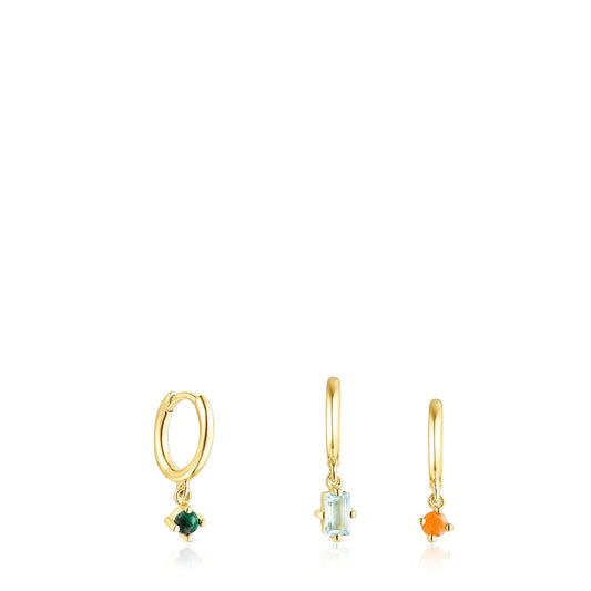 Set of Silver Vermeil Good Vibes Earrings with Gemstones |