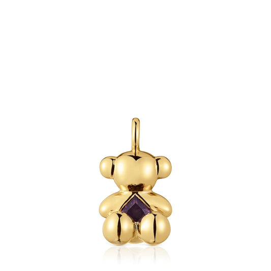 Medium bear Pendant, with 18 kt gold plating over silver and amethyst Bold Bear |