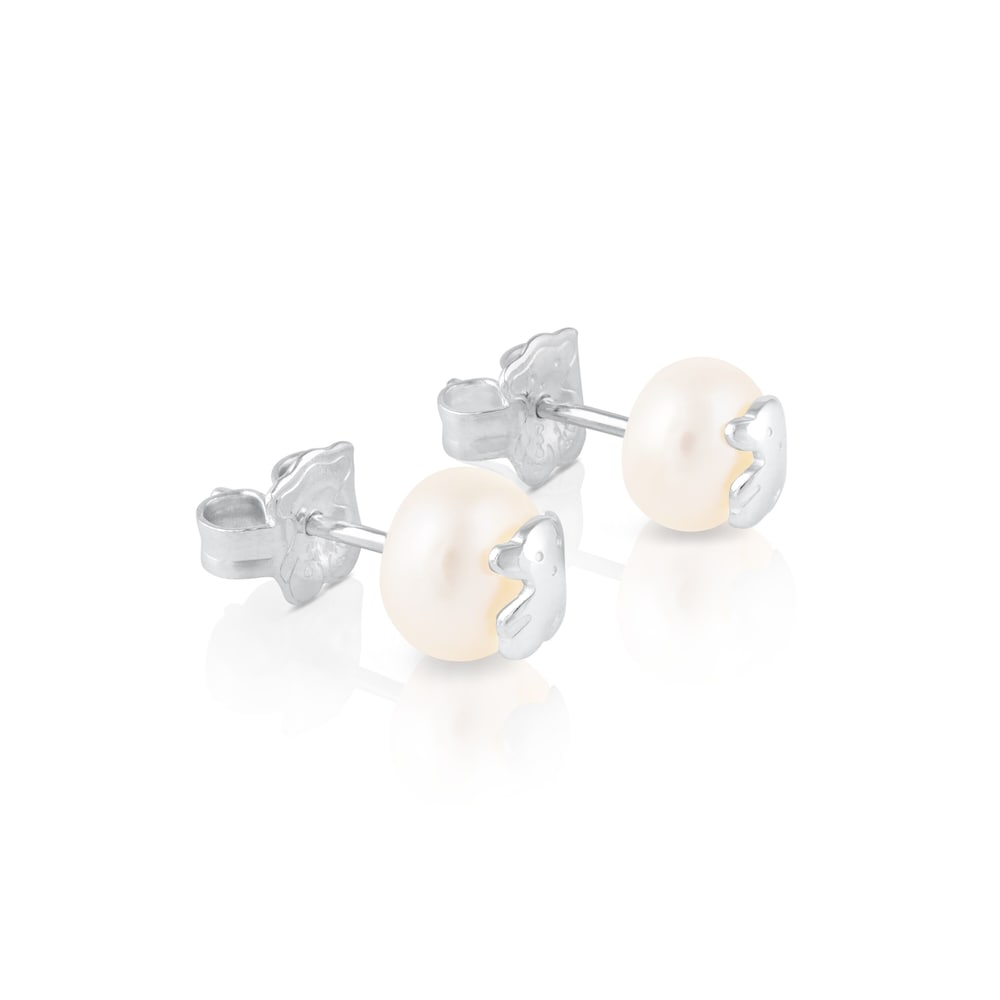 Silver   Bear Earrings with Pearl |