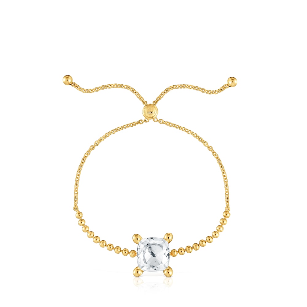 Pulsera de cadena de plata chapada en oro de 18 qt con detalle de cuarzo roca Color Blanco