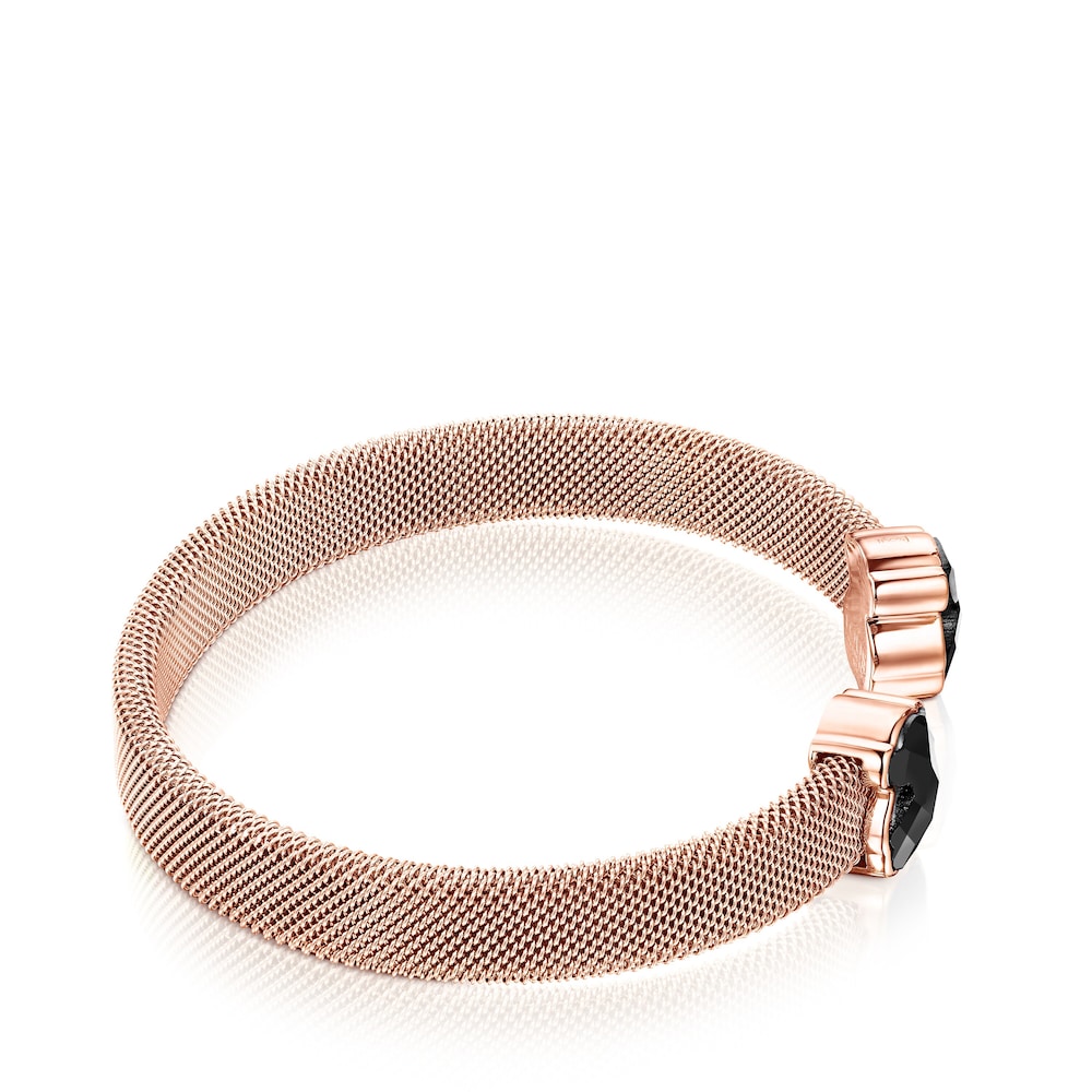 Pulsera de malla de acero IP rosa con ónix