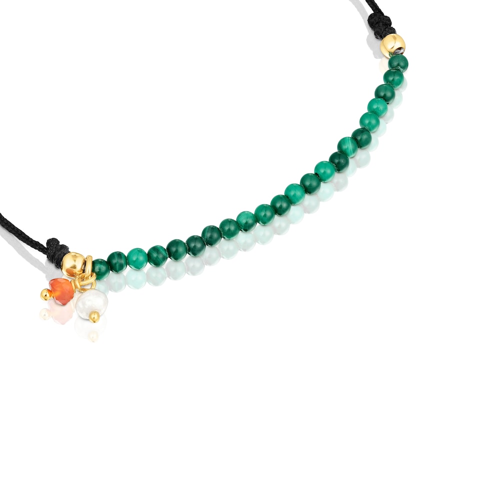Pulsera Camille de nailon negro con malaquitas |