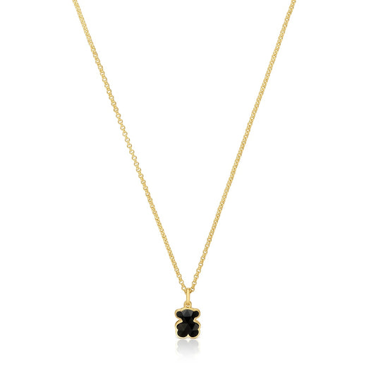 Short 18kt gold plating over silver Necklace with onyx bear motifs TOUS Icon Color |