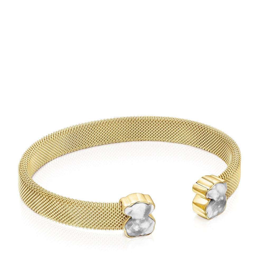 Gold-colored IP Steel Mesh Color Bracelet with Howlite