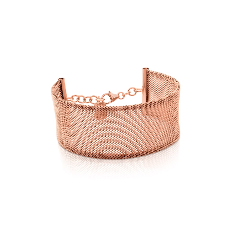 Pulsera de malla con icono de plata Vermeil, acero y oro rosa