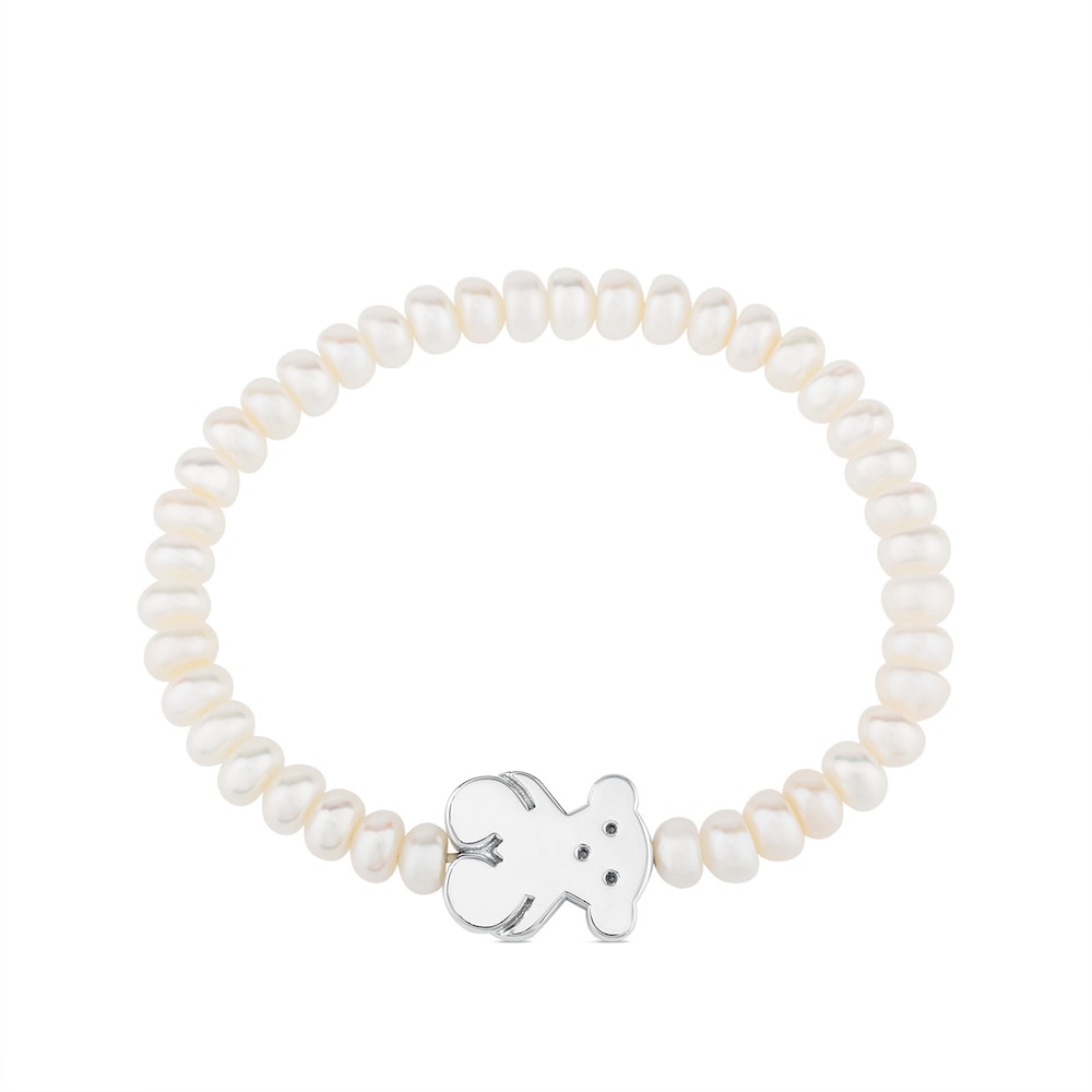 Pulsera de perlas "Sweet Dolls" con motivo de oso de plata