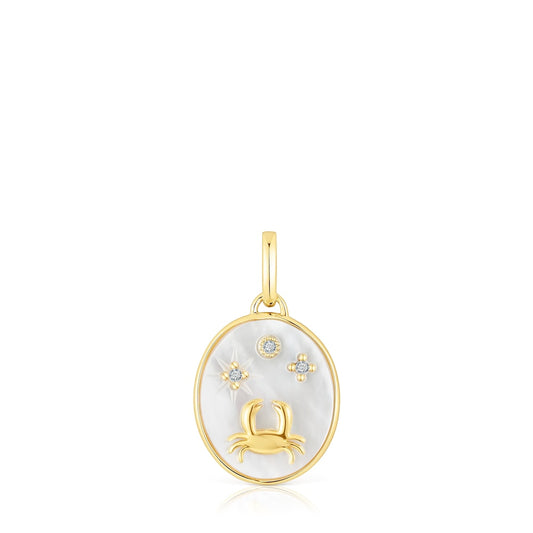Cancer Pendant in silver vermeil with mother-of-pearl and topazes   Horoscope |