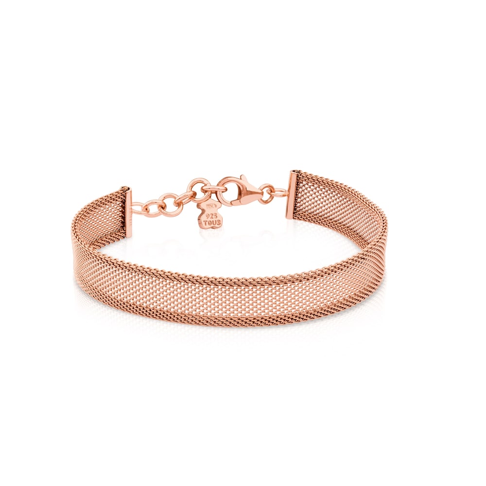 Pulsera de malla con icono en plata de vermeil, acero y oro rosa