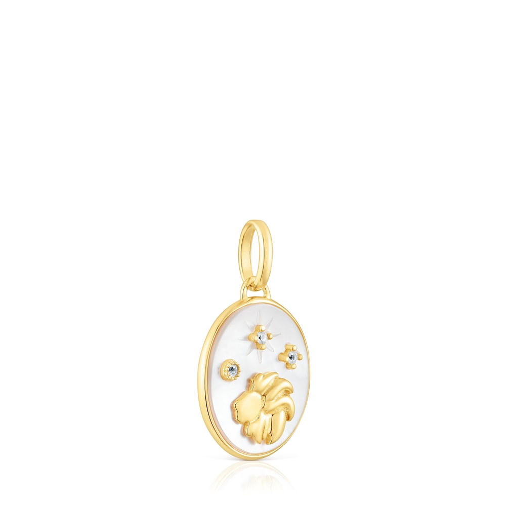 Leo Pendant in silver vermeil with mother-of-pearl and topazes   Horoscope |