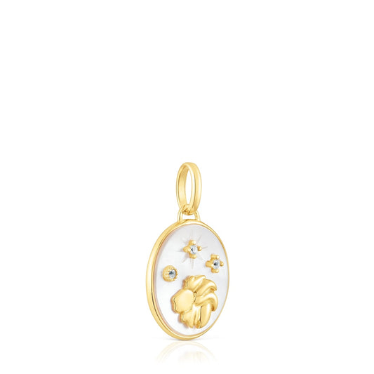 Leo Pendant in silver vermeil with mother-of-pearl and topazes   Horoscope |