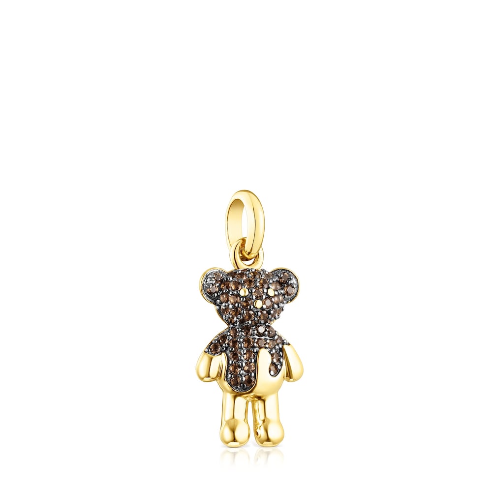 Silver vermeil   Teddy Bear Splash Pendant with smoky quartz |
