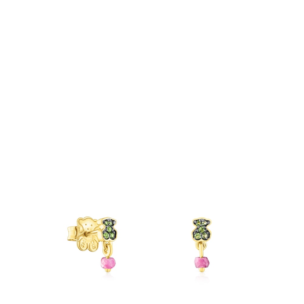 Silver vermeil New Motif Earrings with chrome diopside bear and ruby |