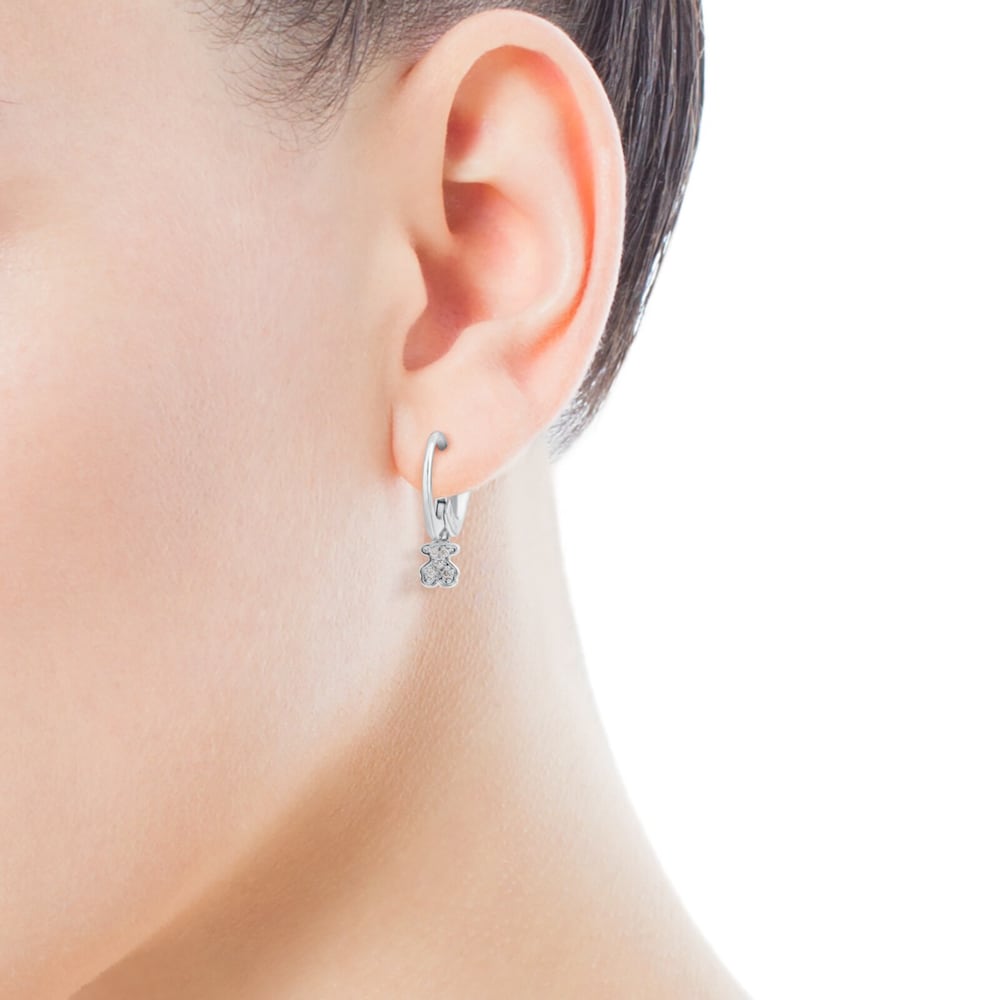 White Gold Puppies Earrings  Bear motif |