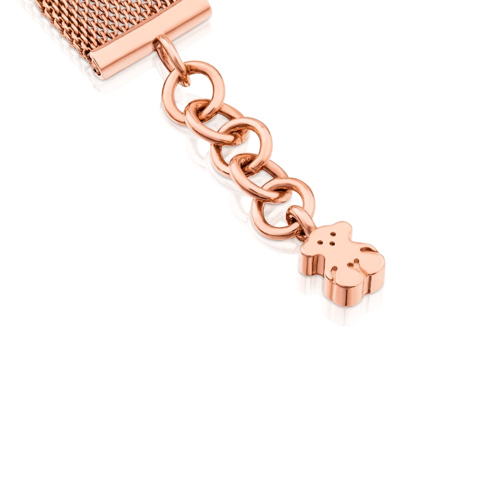 Pulsera de malla con icono en plata de vermeil, acero y oro rosa