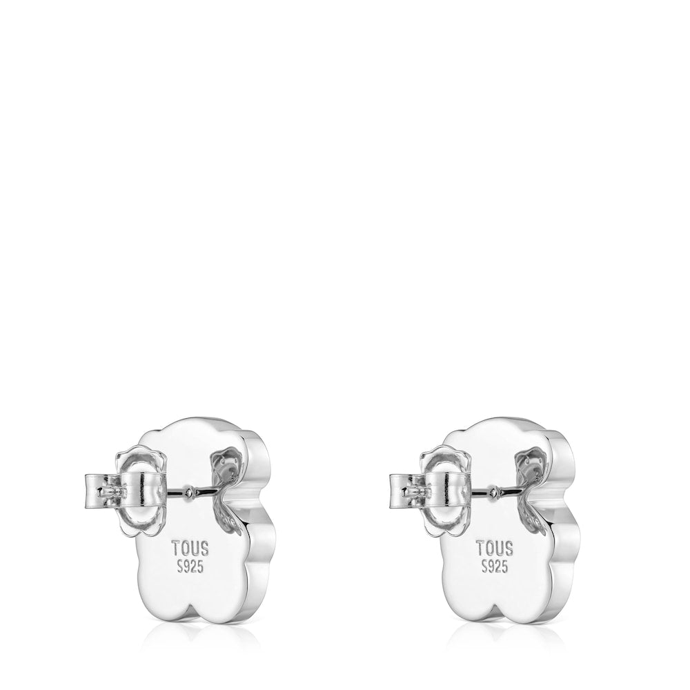 16 mm silver and onyx bear Earrings   Icon Color