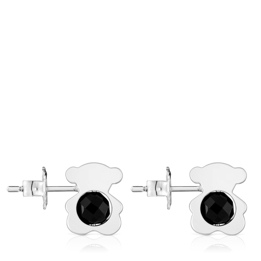 Small silver with onyx 12 mm bear Earrings I-Bear |