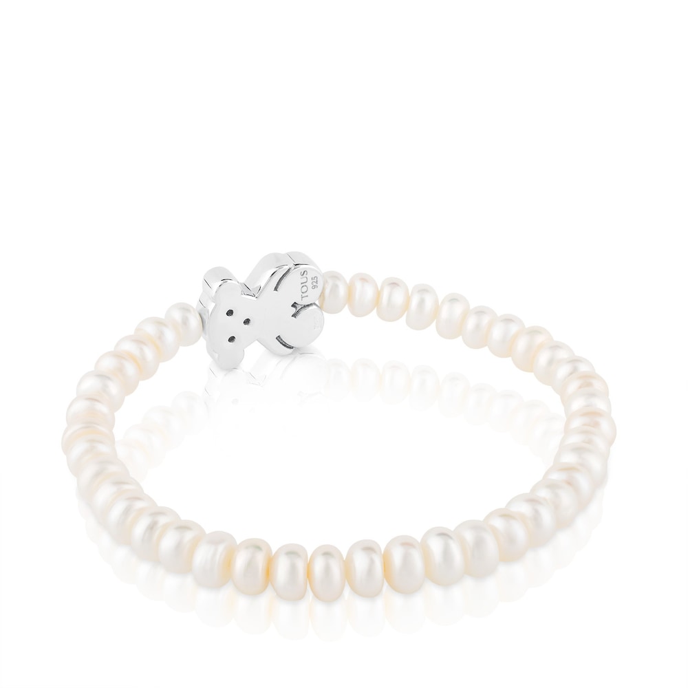 Pulsera de perlas "Sweet Dolls" con motivo de oso de plata