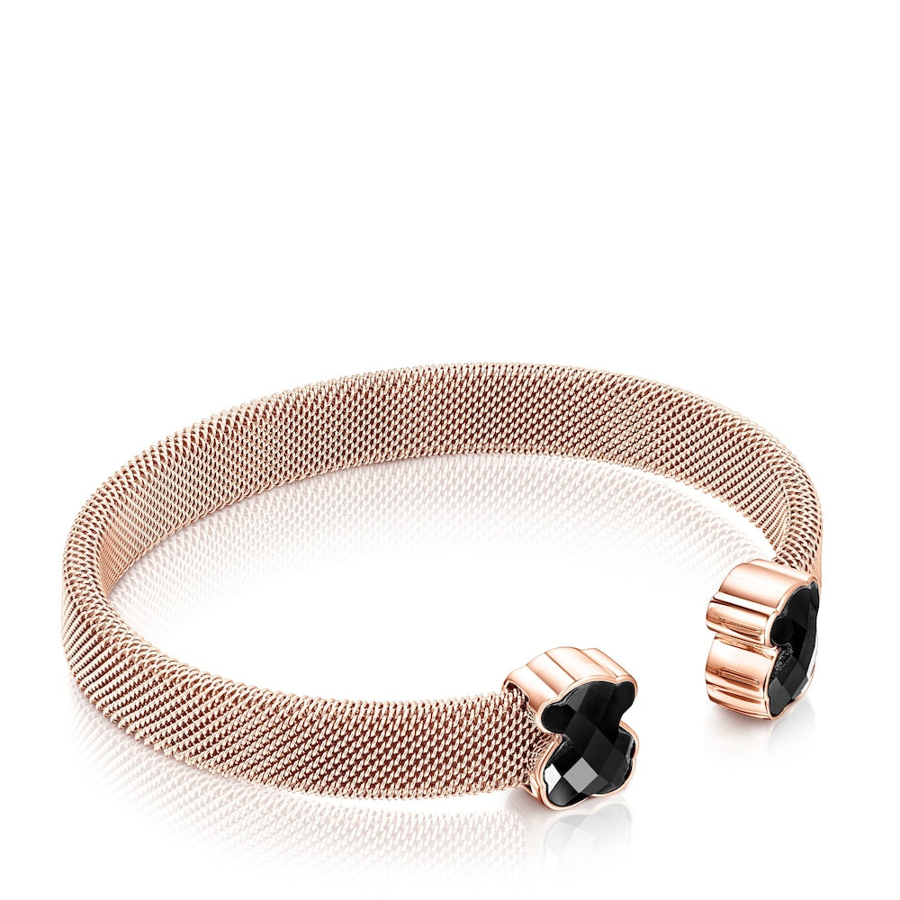 Pulsera de malla de acero IP rosa con ónix