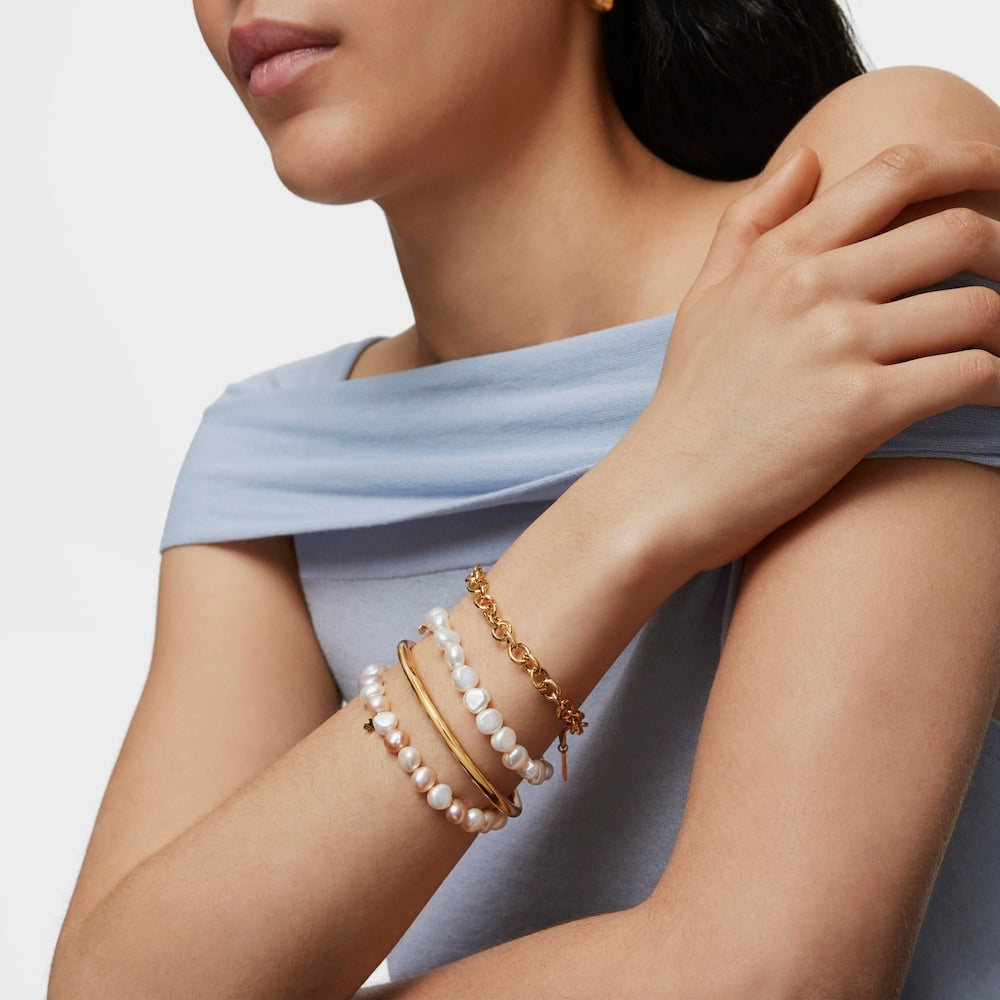 Pulsera Gold Sweet Dolls con perlas barrocas y motivo de oso