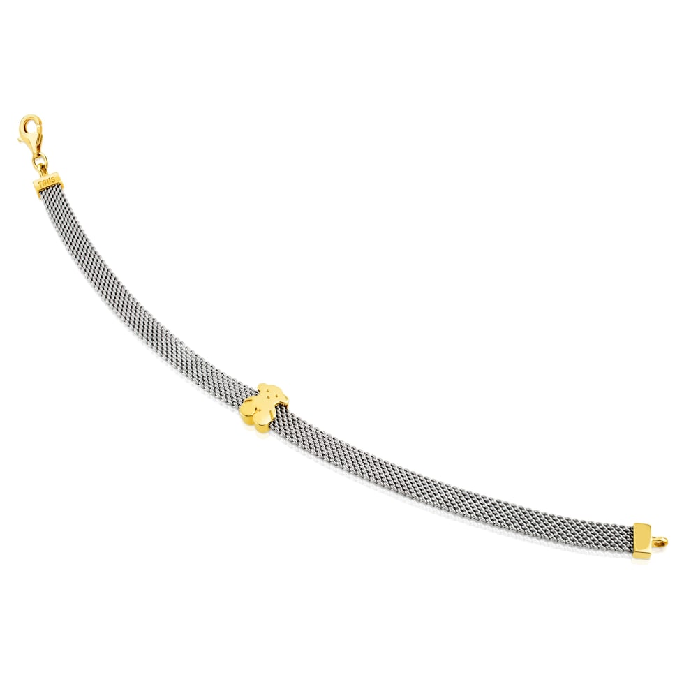 Pulsera de malla de oro y acero motivo Oso