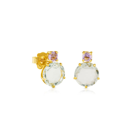 Ivette Earrings in Gold with Praseolite and Amethyst |