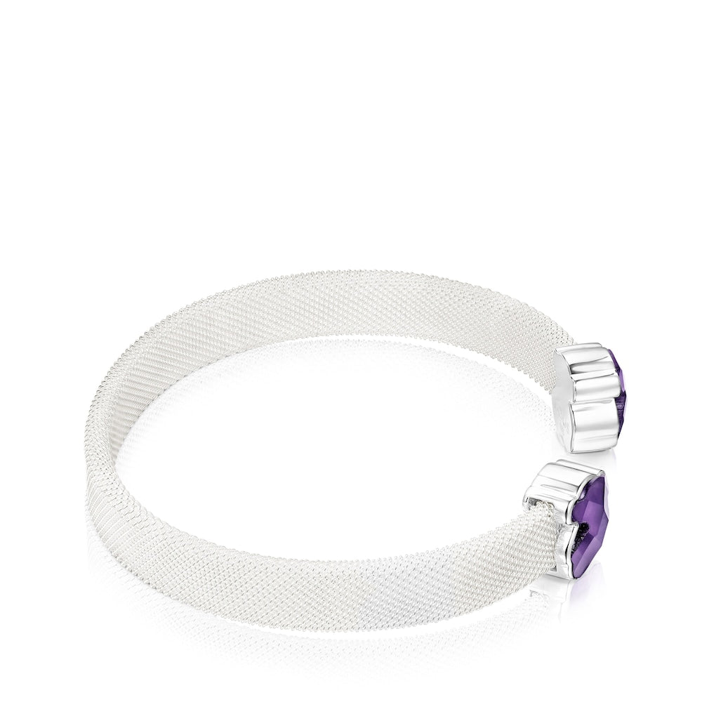 Pulsera de malla plateada con amatista
