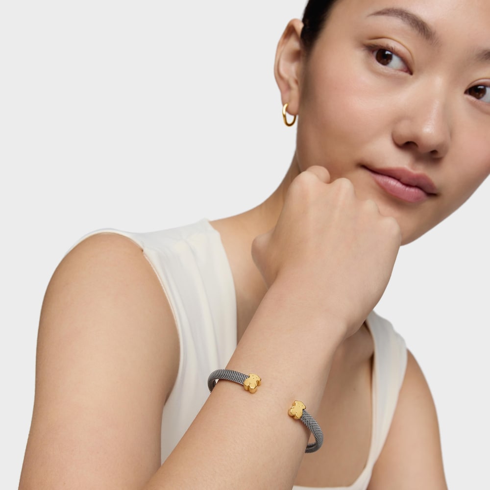 Brazalete de malla de acero y oro