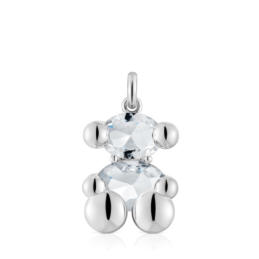 Medium silver and rock crystal quartz bear motif Pendant Color Bear