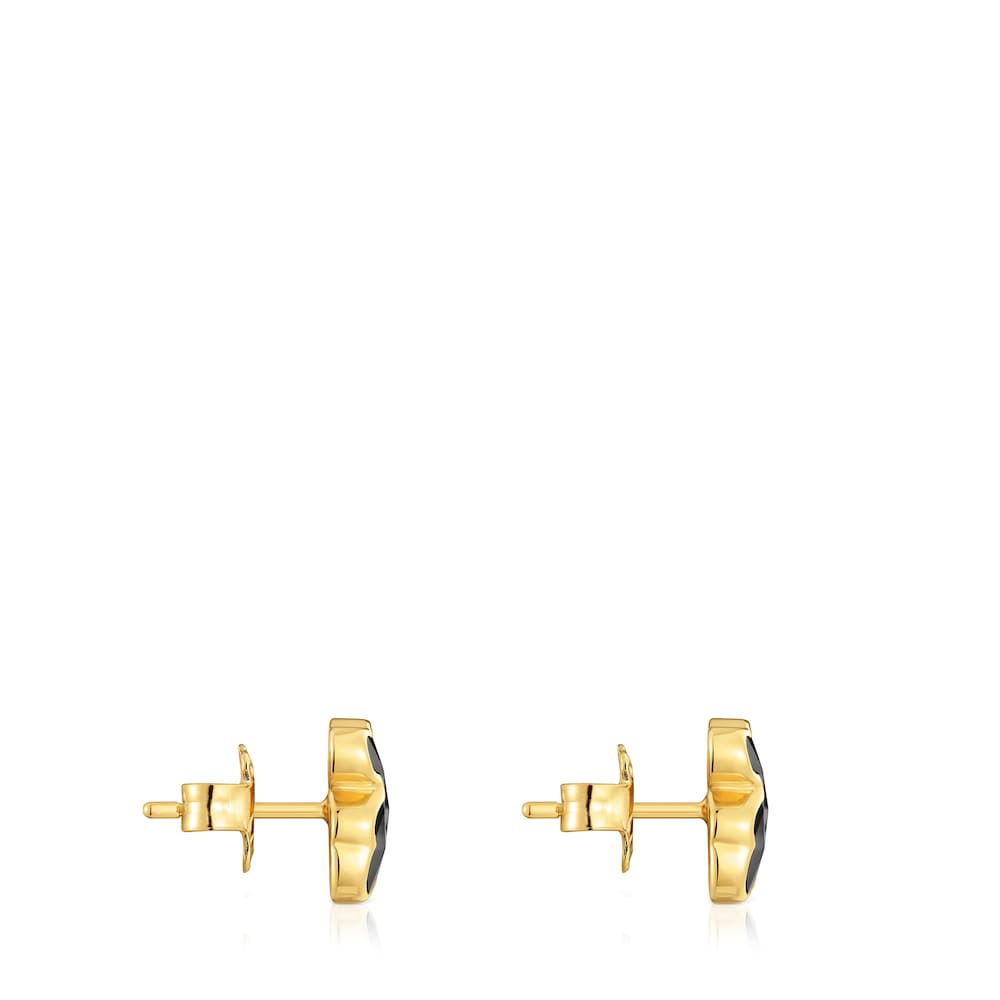 10 mm 18kt gold plating over silver and onyx bear Earrings Icon Color | TOUS