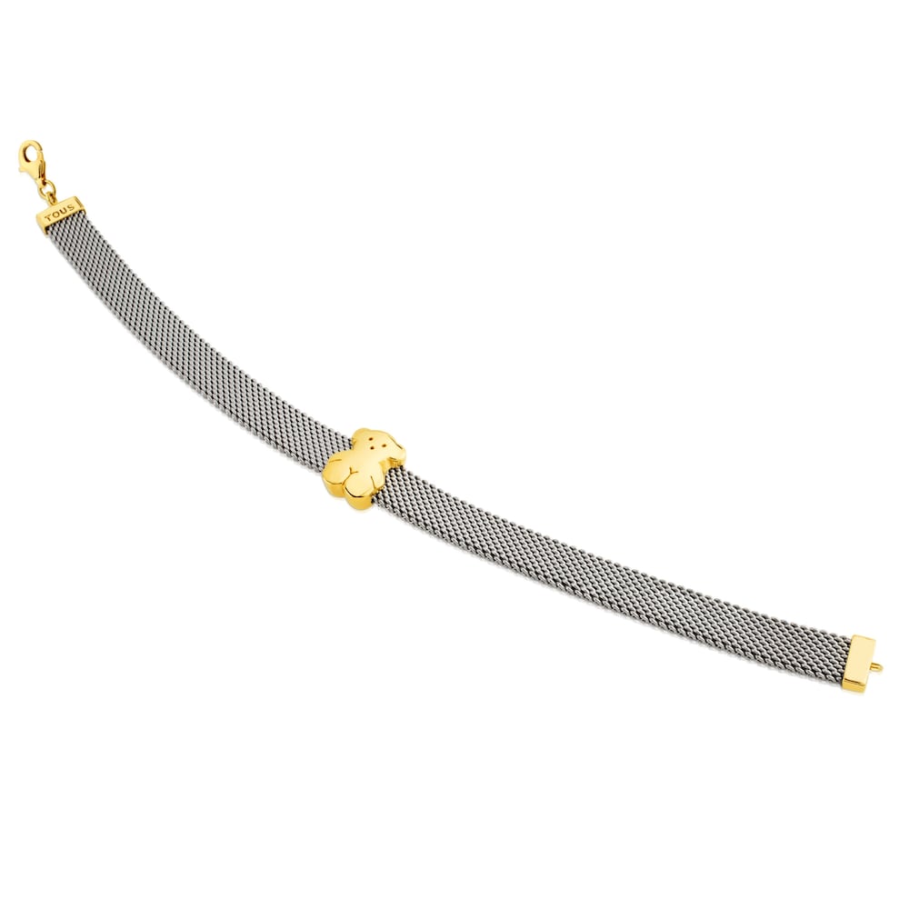Pulsera de malla de oro y acero motivo Oso