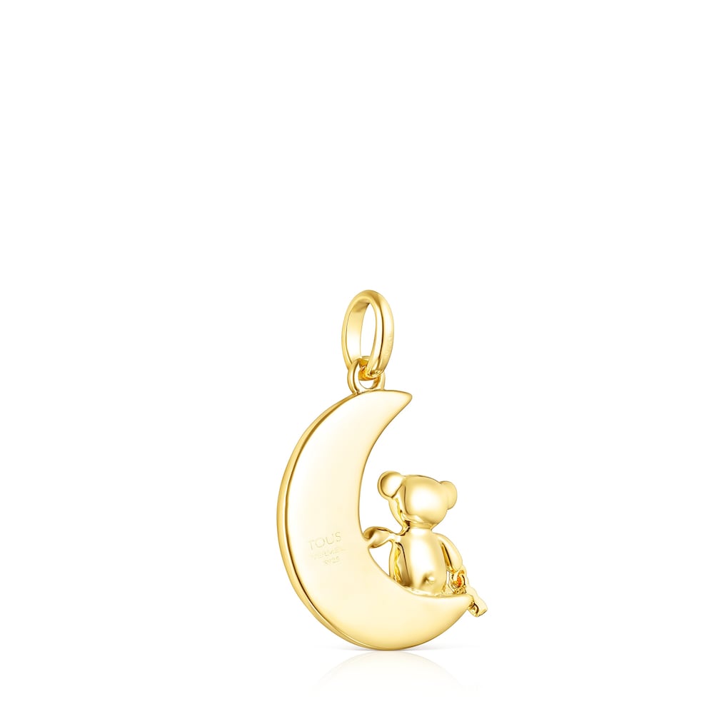 Silver Vermeil Teddy Bear moon-bear Pendant with Gemstones