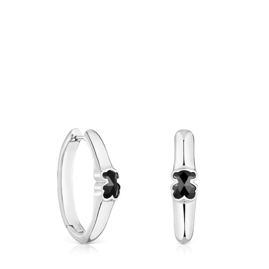 26 mm silver Hoop earrings with onyx bear motif Icon Color |