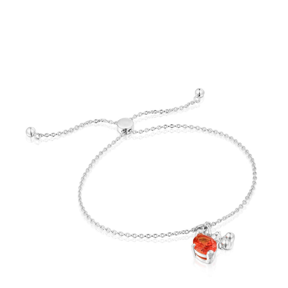 Pulsera de cadena con motivo de oso plateado con zafiro naranja cultivado en laboratorio Oso llamativo LGG |