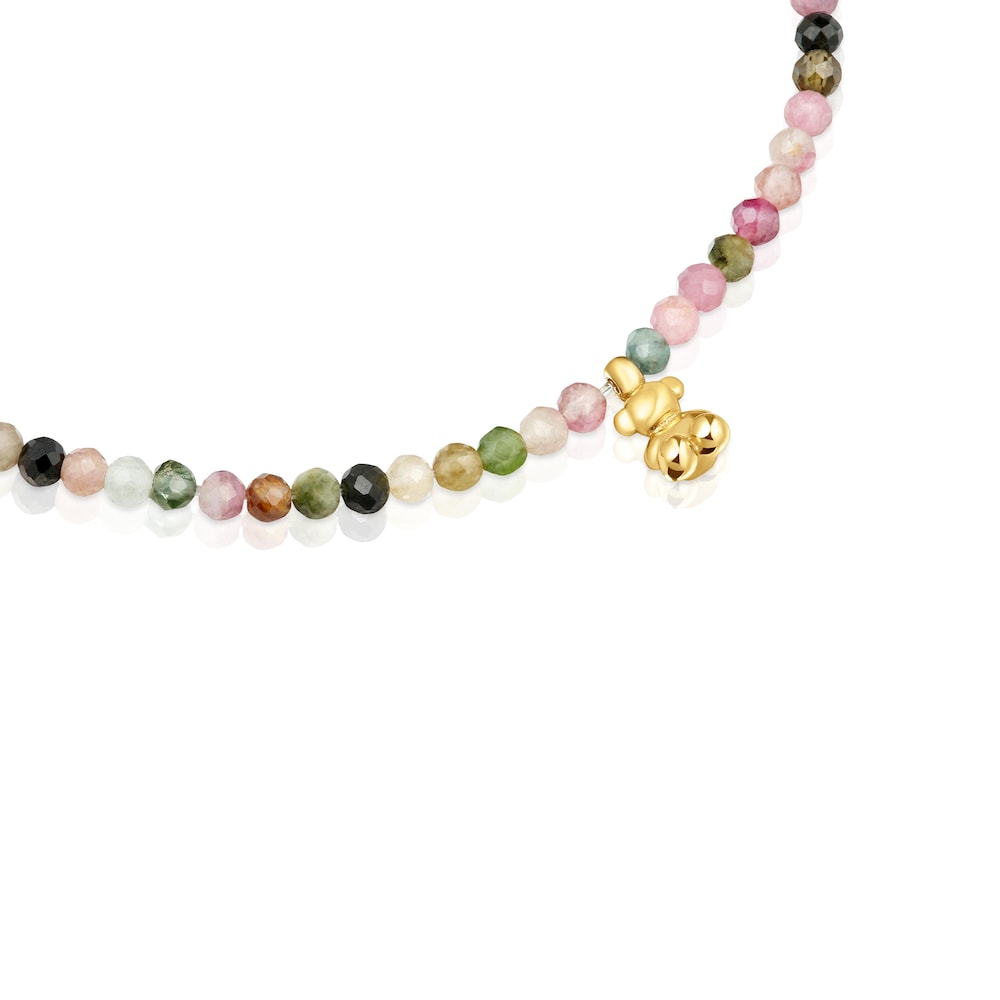 Pulsera elástica de plata con baño de oro de 18 kt con turmalinas Oso Atrevido