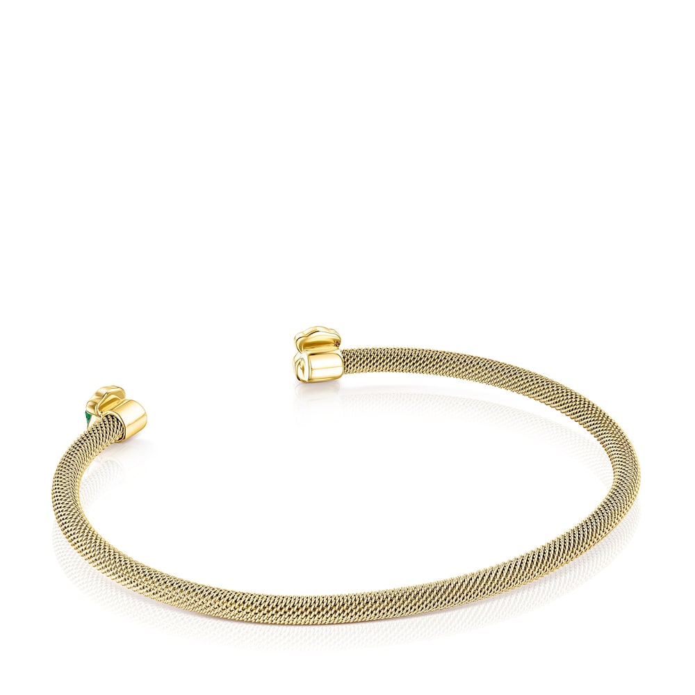 Pulsera de acero IP de color oro fino con malaquita