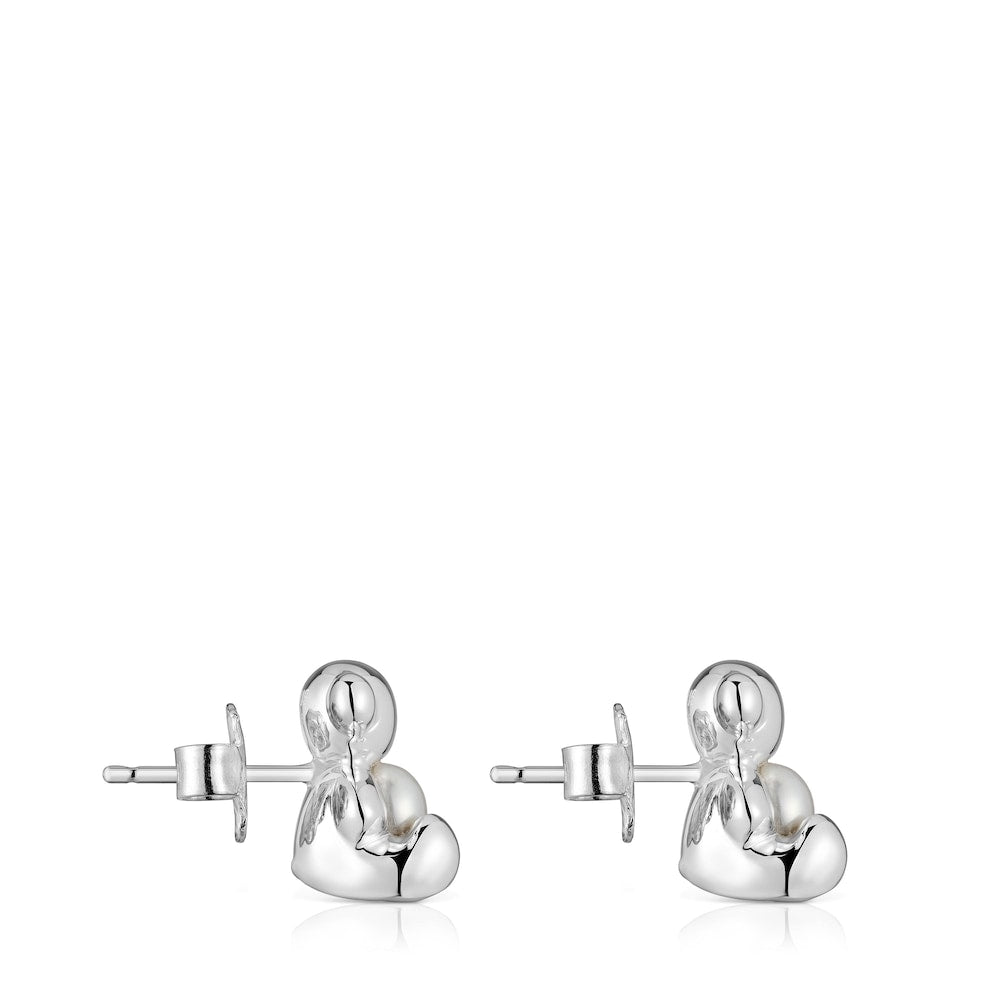 Small bear Earrings in silver and pearl Bold Bear