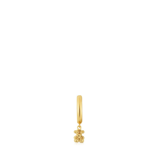 Short Hoop individual earring with 18kt gold plating over silver and bear motif Grain |