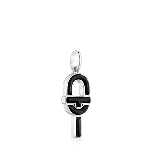 Medium silver and black enamel Pendant MANIFESTO