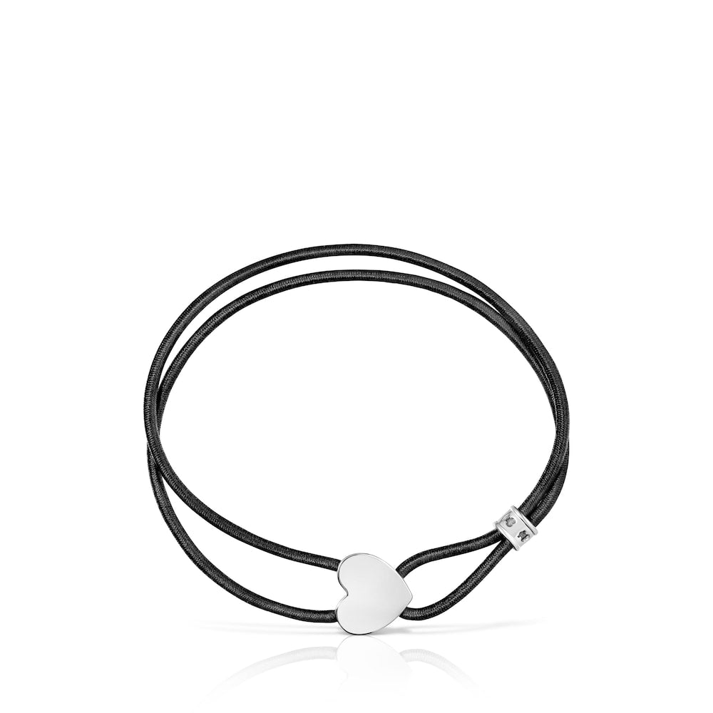 Pulsera elástica negra Sweet Dolls con corazón plateado |