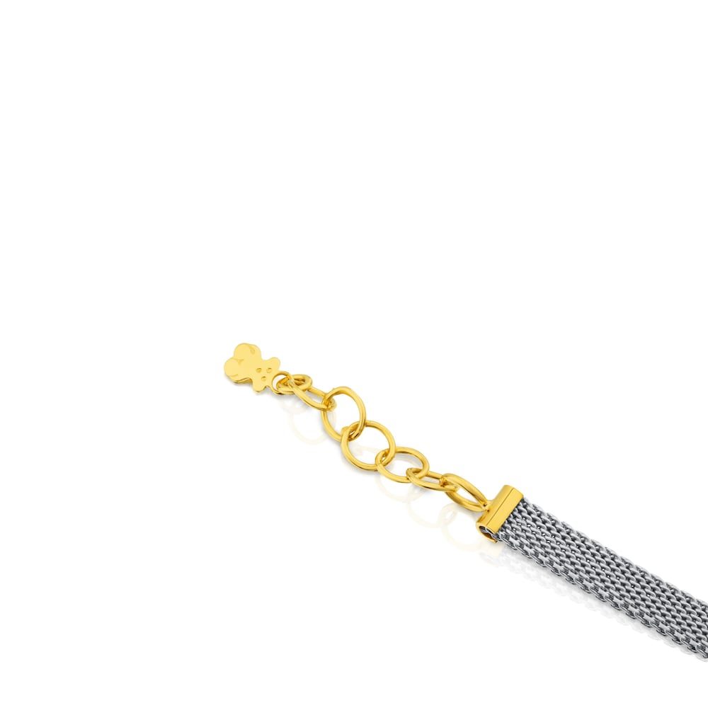 Pulsera de malla con icono de acero y oro