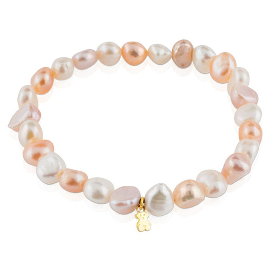 Gold   Pearls Bracelet with multicolor baroque pearls and Bear motif