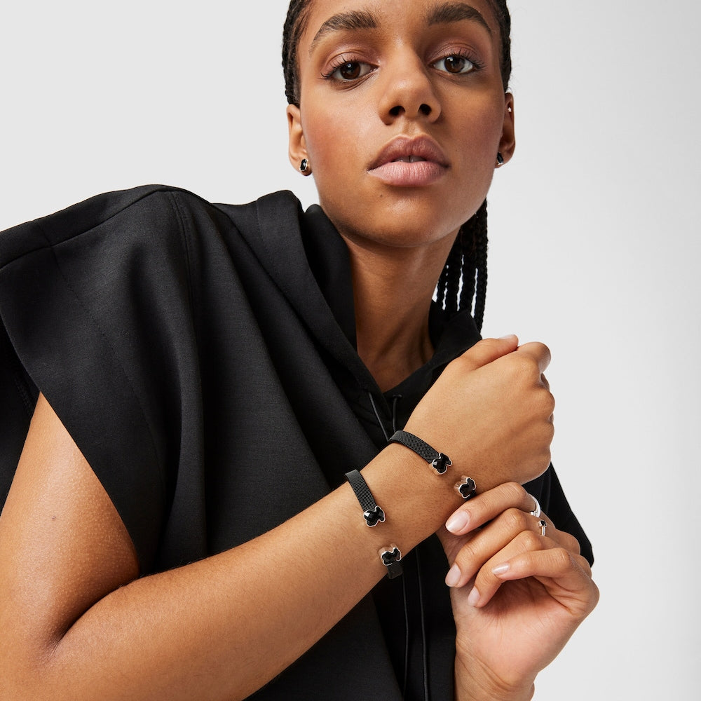 Pulsera de malla de acero con IP negro y ónix