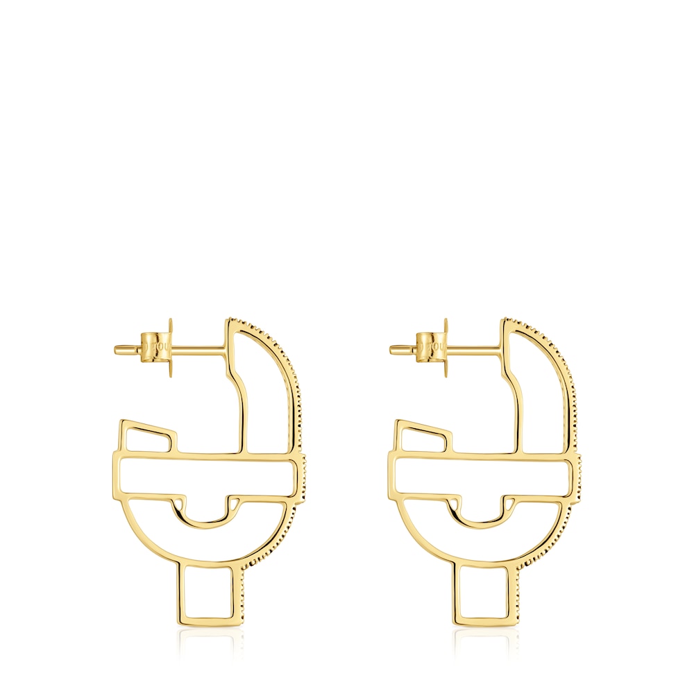 Gold silhouette Hoop earrings with spinels   MANIFESTO |